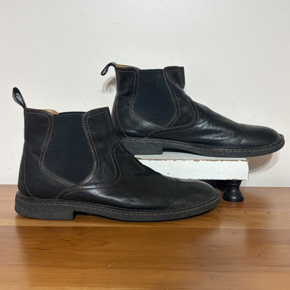 Born Mens Black Leather Chelsea Boots M3714 Contrast Stitch Pull On Ankle Boots